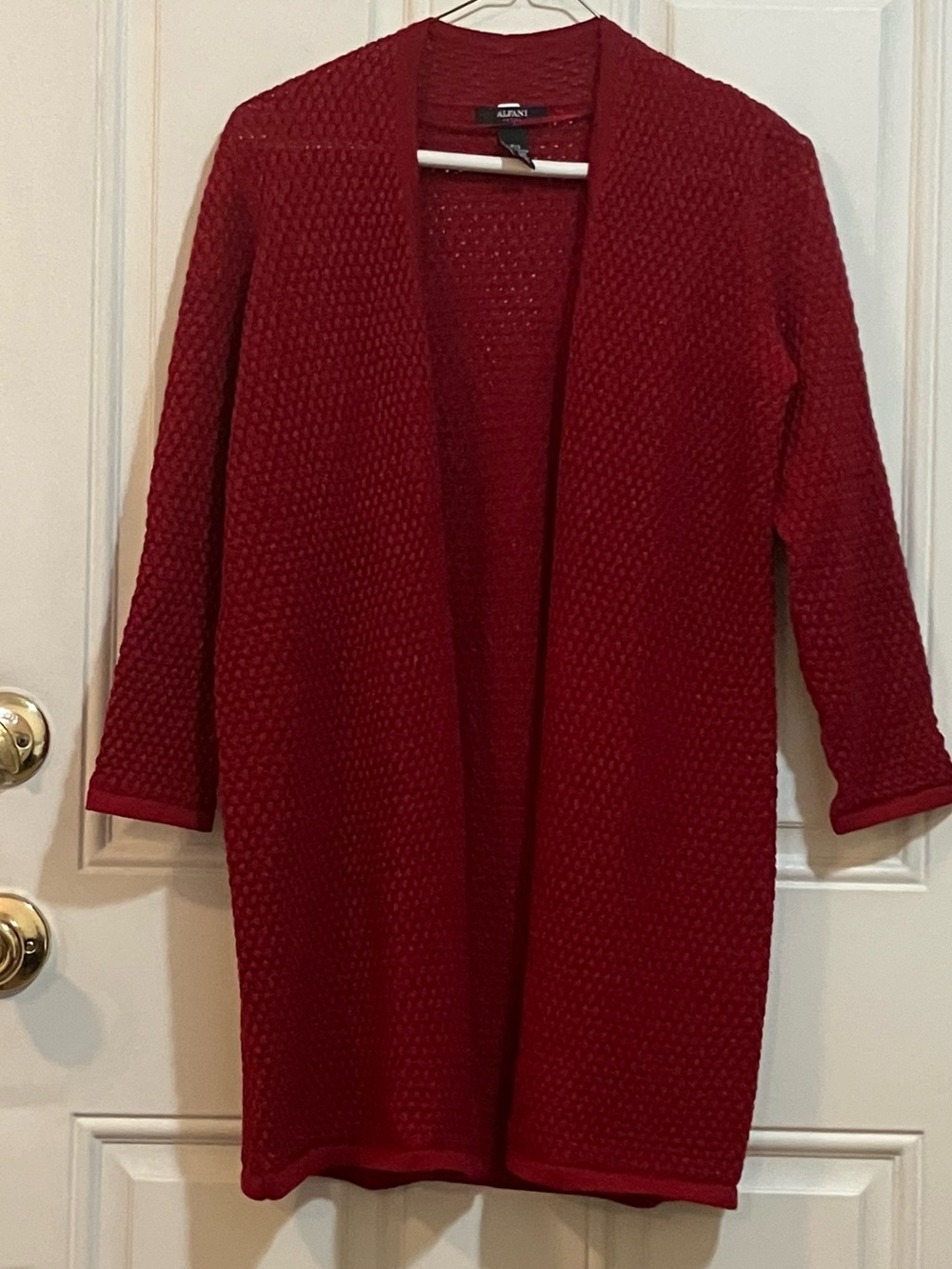 Alfani Dark Red/Metallic Textured Open-Front Duster Cardigan - Size Petite Small